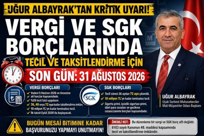Uğur Albayrak’tan Kritik Uyarı: Vergi ve SGK Borçlarında Başvuru İçin Son Gün
